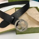 Gucci Leather Belt With Gold Interlocking G 4Cm - Image 7