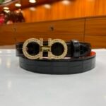 Salvatore Ferragamo Gancini Leather Belt With Gold Metal Pearls Buckle 2.5Cm - Image 6