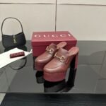 Gucci Women Platform Mule With Horsebit Red Leather ‎835315 Aadcw 6207 - Image 5