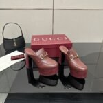 Gucci Women Platform Mule With Horsebit Red Leather ‎835315 Aadcw 6207 - Image 3
