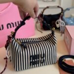 Miu Miu Jacquard Fabric Pouch With Logo Baltic Blue And Beige 19Cm 5Ne841 Acq3 F0Z12 - Image 2