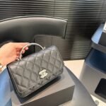 Chanel Small Flap Bag With Top Handle Silver Tone Metal Black 19Cm As5555 B20557 94305 - Image 3