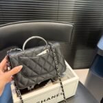 Chanel Small Flap Bag With Top Handle Silver Tone Metal Black 19Cm As5555 B20557 94305 - Image 6
