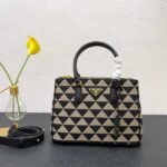 [Super Vip 1:1] Prada Galleria Medium Symbole Embroidered Fabric Bag Black And Beige 28Cm 1Ba863 2Fkl F0Y30 V Ooo - Image 2