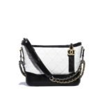 Chanel Gabrielle Small Hobo Bag Smooth Gold Silver Tone Black White 20Cm