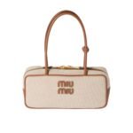 Miumiu Beau Canvas Bag Beige And Brandy 28Cm 5Bb173 Acrn F062F V Owm