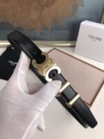 Celine Small Triomphe Black Belt In Natutal Calfskin Gold Metal - Image 2