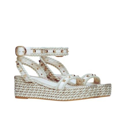 Valentino Rockstud Flatform Sandal White