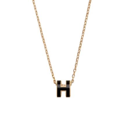 Hermes Mini Pop H Pendant Necklace Black And Gold