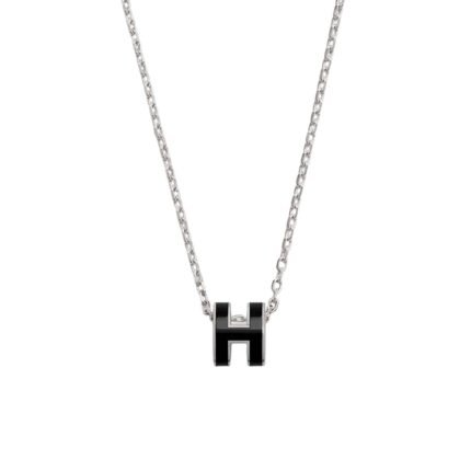 Hermes Mini Pop H Pendant Necklace Black And Silver
