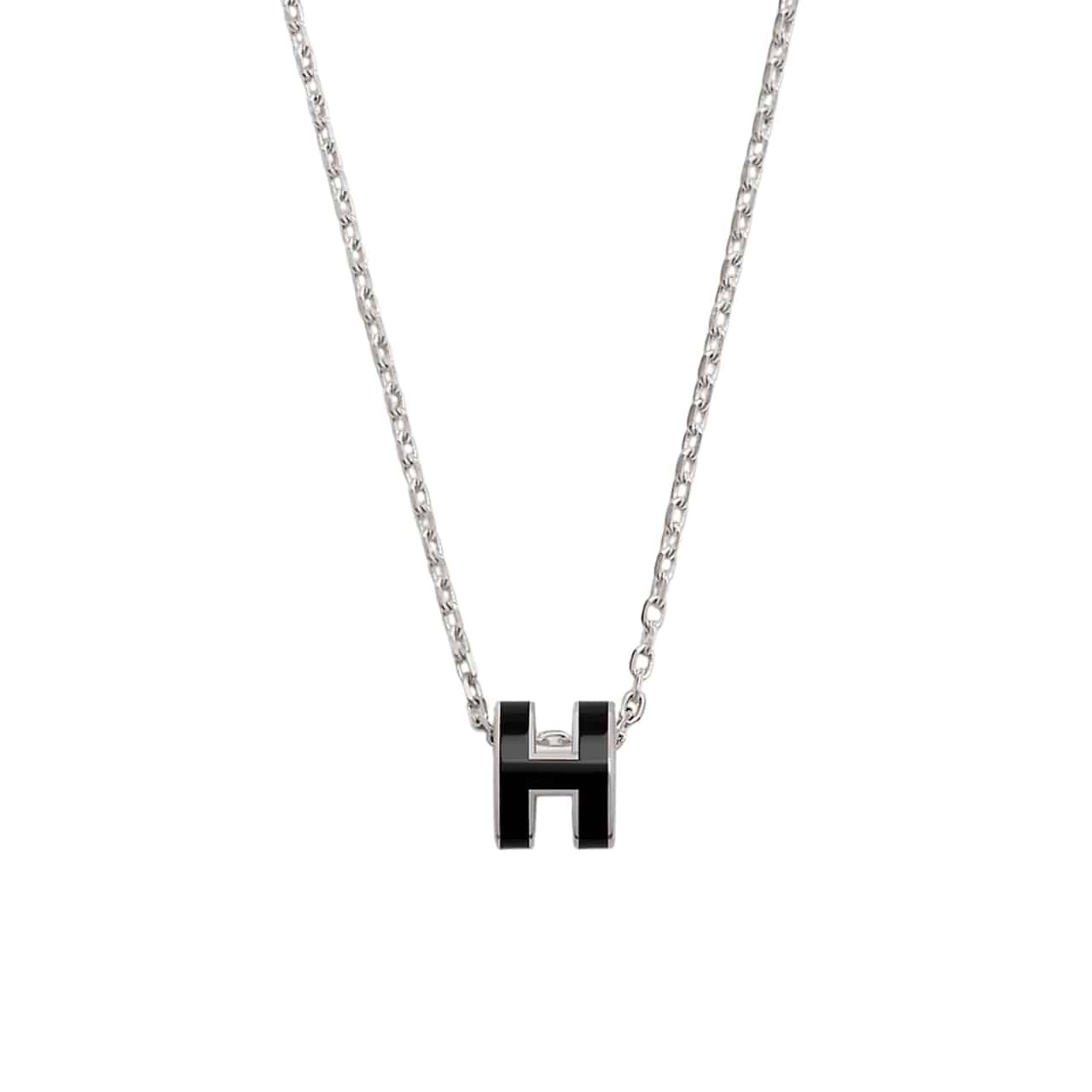 125-6 Hermes Mini Pop H Pendant Necklace Black And Silver - Image 1