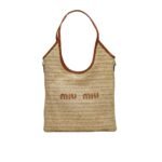 Miu Miu Ivy Straw Bag Premium Brown 34Cm