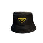 Prada Yellow Logo Bucket Hat Black