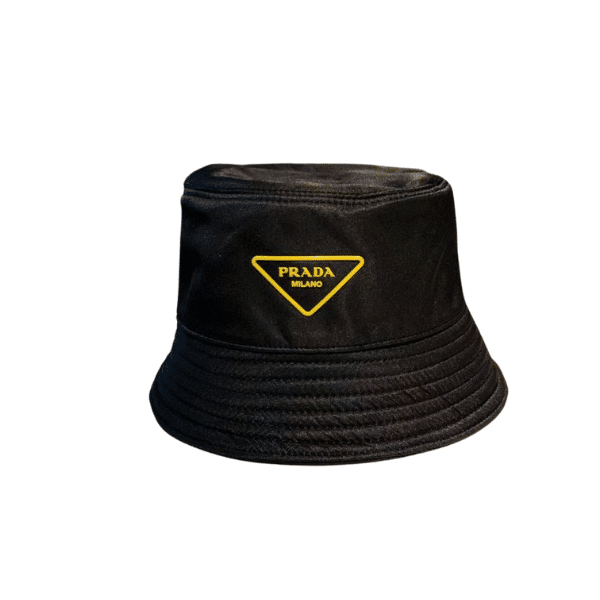 13-1-39 Prada Yellow Logo Bucket Hat Black - Image 1