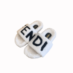 Fendi Fleece Black Text Slippers White