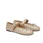 Miumiu Leather Ballerinas In Beige
