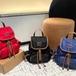 Miumiu Canvas Backpack Cornflower Red And Brandy 27Cm 5Bz042 2Ibq F0Tqe V Ooo - Image 6