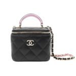 Chanel Mini Top Handle Vanity With Chain Black And Pink 10Cm