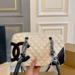 Chanel Cambon Bowler Bag Quilted Leather White And Black 26Cm - Image 8