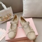 Miumiu Leather Ballerinas In Ivory 5F210E 070 F0304 F 005 - Image 2