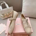 Miumiu Leather Ballerinas In Ivory 5F210E 070 F0304 F 005 - Image 3
