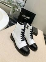 Chanel White Pearl Logo Cc Combat Lace Up Tie Ankle Boots G36209 - Image 6
