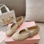 Miumiu Leather Ballerinas In Ivory 5F210E 070 F0304 F 005 - Image 5