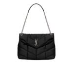 Saint Laurent Puffer Medium In Nappa Leather Silver Black 31Cm 5774751El001000