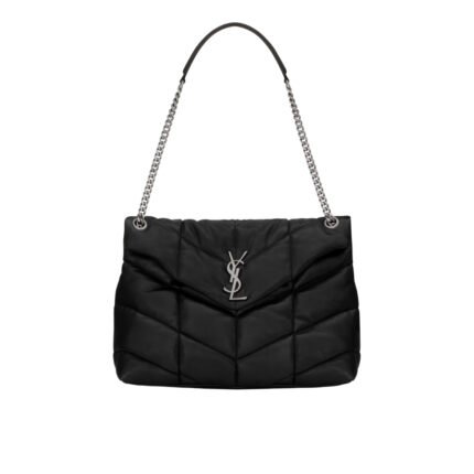 Saint Laurent Puffer Medium In Nappa Leather Silver Black 31Cm 5774751El001000