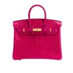 Hermes Birkin 30 Crocodile Gold Toned Hardware Dark Pink 30Cm