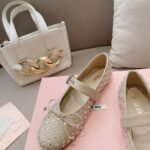 Miumiu Leather Ballerinas In Beige - Image 3