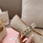 Miumiu Leather Ballerinas In Beige - Image 4