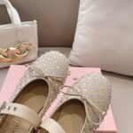 Miumiu Leather Ballerinas In Beige - Image 5