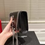 Saint Laurent Kate Small Tassel In Crocodile Embossed Leather Silver Black 19Cm 474366Dnd0N1000 - Image 5
