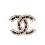 Chanel Cc Brooch White With Black Interwoven Chain Pattern