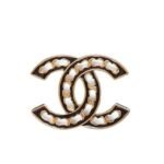 Chanel Cc Brooch Black With White Interwoven Chain Pattern