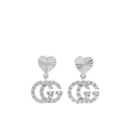 Gucci Gg Heart Earrings Silver With Crystals