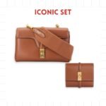 Gift Set: Celine Teen Soft 16 In Tan And Small Trifold Wallet 16 In Satinated Tan