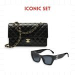 Gift Set: Chanel Medium Flap Bag Black And Cat Eye Sunglasses Acetate And Nylon Black