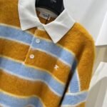 Celine Polo Sweater In Brushed Striped Cotton Ochre And Light Blue Ry0Fq0Zqj Gbo7 - Image 3