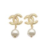 Chanel Cc Pearl Gold Earrings