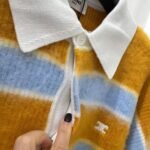 Celine Polo Sweater In Brushed Striped Cotton Ochre And Light Blue Ry0Fq0Zqj Gbo7 - Image 4