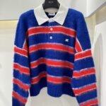 Celine Polo Sweater In Brushed Striped Cotton Blue And Red Ry0Fq0Zqj Gbt8 - Image 2