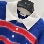 Celine Polo Sweater In Brushed Striped Cotton Blue And Red Ry0Fq0Zqj Gbt8 - Image 4