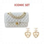 Gift Set: Chanel Classic Medium Handbag White And Earrings With Cc Logo