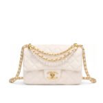 Chanel Mini Flap Bag Shiny Imitation Pearls And Gold Tone Metal White 17Cm AS4384 B15773 U2361