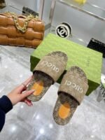 Gucci Women’S Gg Canvas Slide Sandal Beige Ebony - Image 3