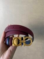 Salvatore Ferragamo Gancini Plum Red Leather Belt With Gold Metal Buckle 2.5Cm - Image 5