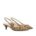 Gucci Women’S Slingback Pump With Horsebit Gg Canvas Beige And Ebony 782627 2Hk80 9763