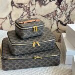 Celine Medium Toiletry Case In Triomphe Canvas And Top Handle Bag 28Cm - Image 4